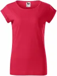 Damen T-Shirt mit gerollten Ärmeln, roter Marmor