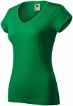 Slim Fit Damen T-Shirt mit V-Ausschnitt, Grasgrün Slim Fit Damen T-Shirt mit V-Ausschnitt, Grasgrün